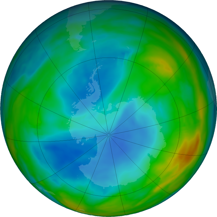 Antarctic ozone map for 13 July 2019